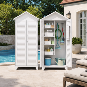 Armoire de rangement extérieure pour piscine, armoire utilitaire en acier métallique avec portes verrouillables, étagères pour serviettes, outils de jardin et équipements - Product Image 1