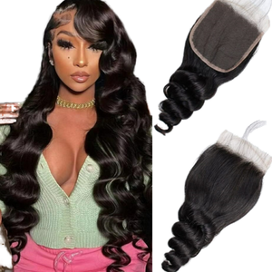 ผมแท้แบบอินเดีย ลอนคลาย ขนาด 18 นิ้ว แบบ Single Drawn Remy พร้อมแผ่นปิดผมแบบ 4x4 Lace Closure HD Transparent Lace สำหรับถักเปียแบบ Bulk Braiding  แบบ Double Weft - Product Image 1