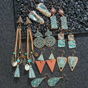 Geometric <b>Drop</b> Earrings Alloy Antique <b>Bronze</b> Plated Bohemia Style Women's Fashion Dangle Earrings Set - Product Image 1