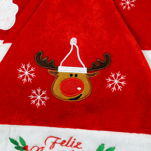 Vente en gros de chapeaux de Père Noël de haute qualité pour adultes, bonnets de Noël pour enfants, décorations de Noël, rennes brodés, écologiques, rouges - Product Image 4