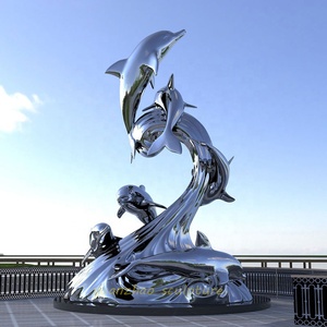 <span class=keywords><strong>Décoration</strong></span> de <span class=keywords><strong>jardin</strong></span> contemporaine en métal creux poli Grande statue de dauphin en acier inoxydable - Product Image 3