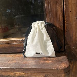 Custom Small Wholesale Personalized Cotton Dust <b>Pouch</b> With Black Ribbons Cotton <b>Drawstring</b> Bag - Product Image 2