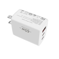 Pengisi Daya Cepat GaN 65W 3-Port (2 Type-C 1 USB) PD3.0 Pengisi Daya Dinding Pengisian Cepat untuk Pengisi Daya Ponsel Laptop Ipad