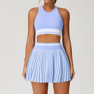 Gonna da Tennis con Logo personalizzato 2025 abito da Golf a contrasto Jupe De Tennis Sexy <span class=keywords><strong>Minirock</strong></span> Gonna Sportiva da donna - Product Image 3