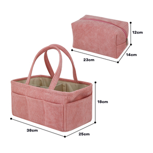 กระเป๋าผ้าลูกฟูกสำหรับเด็กทารกกระเป๋าใส่ผ้าอ้อมกล่องเก็บของสำหรับสถานรับเลี้ยงเด็กทารกแรกเกิดอุปกรณ์จัดระเบียบรถยนต์และกระเป๋าขนาดเล็กพิมพ์ลาย - Product Image 3