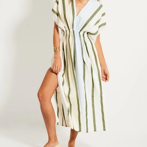 เดรสผู้หญิงขายดีรุ่นใหม่ ผ้าลินินคอตตอนลำลองแฟชั่นสำหรับฤดูร้อน ชุดเดรสฤดูร้อนผู้หญิงแบบสั่งตัดปี 2025 ลายทางความยาวปานกลาง - Product Image 1