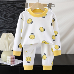 Venta al por mayor barato 2 uds otoño nuevo patrón de dibujos animados lindo cuello redondo manga larga niños niñas niños casa pijamas conjunto - Product Image 4