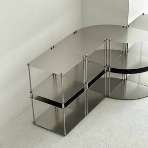 رف أرضي من الفولاذ المقاوم للصدأ بثلاث طبقات بتصميم عصري بسيط قابل للتكديس لتخزين غرفة المعيشة - Product Image 2