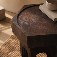 Table d'appoint hexagonale en bois massif de style Wabi-Sabi moderne, tabouret sculpté à la main, table basse de style zen pour salon