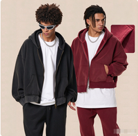 Sweat à capuche zippé pour homme, coupe ample, effet délavé et vieilli, en polaire épaisse, style streetwear vintage