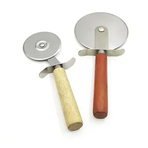Çerez yapımı ve mutfak işçileri için ahşap saplı paslanmaz çelik Pizza bıçağı temel mutfak bıçakları aracı