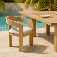 Chaise de salle à manger en teck d'extérieur avec coussin de siège, dossier incurvé, fauteuil pour mobilier de bord de piscine