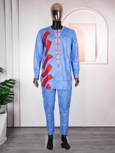 Vêtements africains en gros pour <span class=keywords><strong>homme</strong></span>, ensembles traditionnels <span class=keywords><strong>Agbada</strong></span> 2 pièces, pantalon Thobe bleu, Bazin Riche brodé, costumes de mariage et de fête - Product Image 2