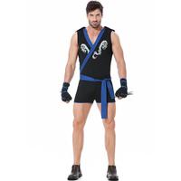 Costume de Ninja Assassin pour Homme avec Ceinture et Gants, Tenue de Cosplay d'Halloween, Design Dragon Bleu, Polyester, Quatre Saisons