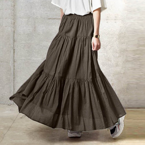 Nuova Gonna Lunga in Cotone alla Moda (Senza Cintura) da Donna, <span class=keywords><strong>a</strong></span> <span class=keywords><strong>Vita</strong></span> <span class=keywords><strong>Alta</strong></span>, Linea ad <span class=keywords><strong>A</strong></span>, Ampia e Morbida, con Pieghe e <span class=keywords><strong>Vita</strong></span> Elastica, Maxi Gonna Lunga da Donna - Product Image 4