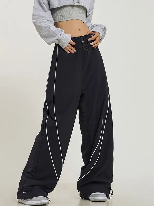 【U LAN】Tape Track Parachute Two-Tuck Wide Pants Amazon.com: Women Parachute Pants Baggy Y2k Track Pants