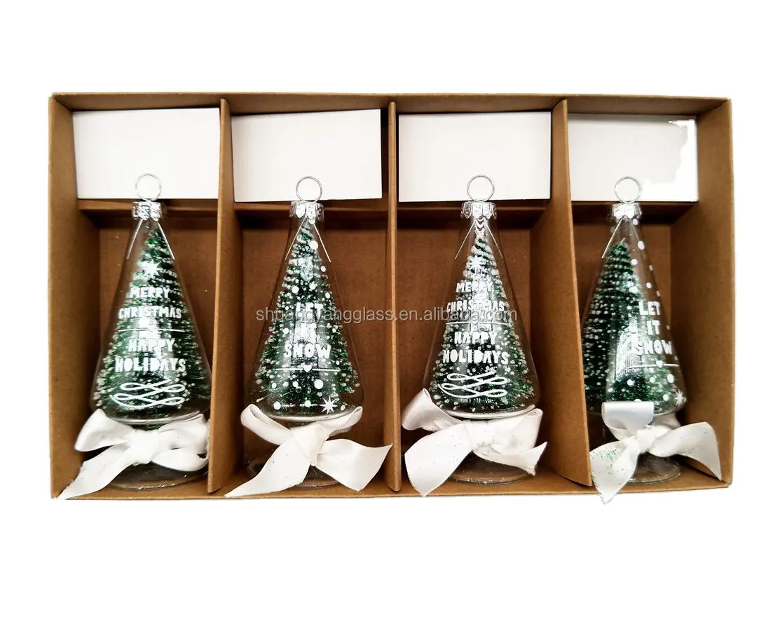 Лидер продаж, рождественские украшения, 5*5*8 см, мини Серебряная блестящая ручная роспись, прозрачное стекло, Рождественская елка