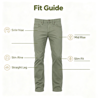 Jean slim droit vert épicéa pour homme en denim de coton, cinq poches, style décontracté moderne et confortable