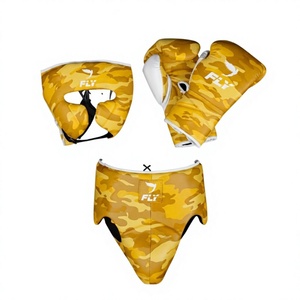 Ensemble de boxe Fly : Casque, Gants, Protection inguinale, Camouflage Jaune, PU, Équipement de protection pour l'entraînement, Kits de sparring de boxe professionnels - Product Image 1