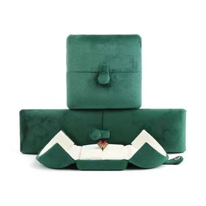 Factory customized velvet ring box double-door button jewelry box necklace earring jewelry packaging