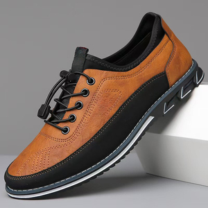 Chaussures décontractées pour hommes en cuir véritable, lacets élastiques, semelle souple, baskets respirantes, confortables pour la marche, toutes saisons - Product Image 1