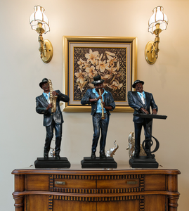 Figuras de Resina Personalizadas de Banda de <span class=keywords><strong>Jazz</strong></span>, Juego de 3 Estatuas de Músicos Afroamericanos para Decoración de Bar en Casa - Product Image 1
