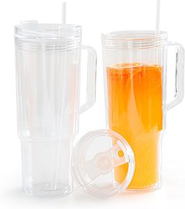 Rts tái sử dụng Acrylic cốc cà phê trước khi khoan Acrylic Tumbler Quả cầu tuyết đôi tường Cốc nhựa có nắp đậy và ống hút có tay cầm - Product Image 1