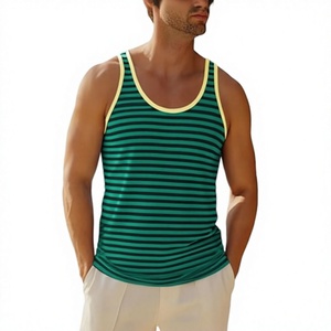 Men's <b>Striped</b> Tank <b>Top</b> V-Neck Knitted Sleeveless <b>Vest</b> Breathable Casual Wear Cotton/Bamboo Fiber - Product Image 3
