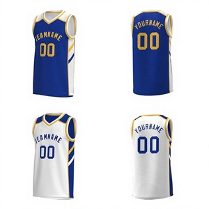 Maillot de basket personnalisable bleu et blanc, sublimé, col en V, sans manches, unisexe, pour adulte, uniforme d'équipe, vêtement respirant en polyester - Product Image 1