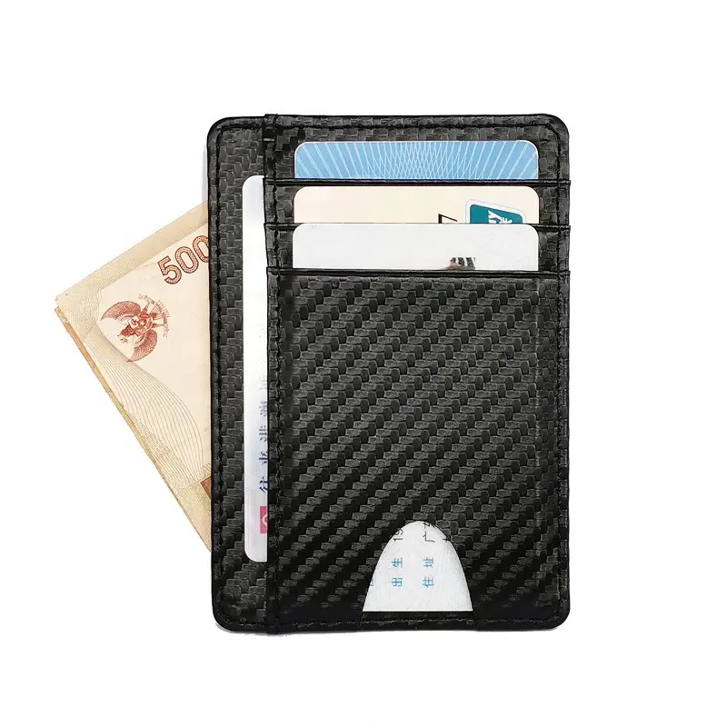 कस्टम कार्बन फाइबर चमड़े के सामने जेब पुरुषों की बटुआ पतली स्लिम Minimalist आरएफआईडी अवरुद्ध चमड़े क्रेडिट कार्ड धारक