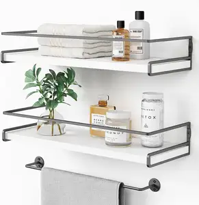 New Design Set of 2 White Floating Shelves for Bathroom Organizer Over Toilet