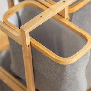 Grand panier à linge à 3 compartiments étagère <span class=keywords><strong>de</strong></span> rangement panier à linge en bambou naturel enfants jouets supports organisateur étagères <span class=keywords><strong>de</strong></span> rangement - Product Image 3