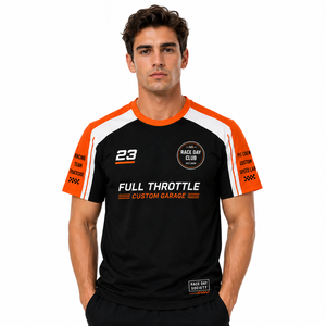T-shirt de fan de course personnalisé à manches raglan et blocs de couleur, avec numéro imprimé devant et derrière, pour équipe de pit stop, sport automobile, vente en gros - Product Image 2