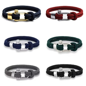 Wholesale Handmade Nylon Rope Bracelet Gold Steel Shackle Clasp Mens Sports Bracelet <strong>Valentines</strong> Day <strong>Gift</strong> - Product Image 4