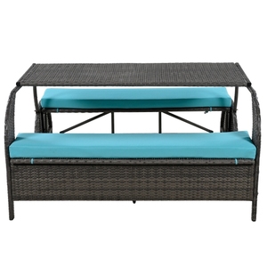 2-in-1 Convertible Modern HDPE Outdoor Picnic Upholstered <b>Bench</b> <b>Table</b> 57.1" Loveseat Portable - Product Image 3