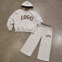 Ensemble de survêtement pour homme avec broderies personnalisées, imprimé léopard, sweat à capuche oversize et pantalon de jogging à jambe droite, tenue décontractée