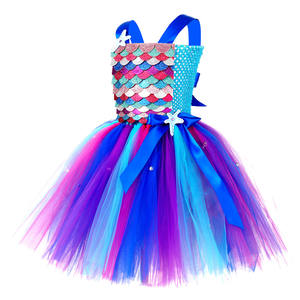 Robe de soirée pour enfants faite à la main sur le thème de la mer, robe en tulle pour fête d'anniversaire, tenue de séance photo, costume de sirène pour enfants avec étoile de mer et coquillage - Product Image 2