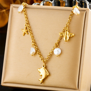 Ocean Style Pendant Necklace With Dolphin Starfish Pearl Charms Stainless Steel Jewelry For Women Fashion Accessory - Product Image 5