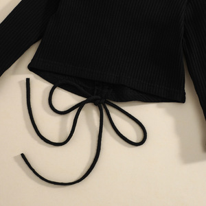 Conjunto de Ropa para Niñas Otoño 2022, Top Negro de Manga Larga con Cordón Ajustable y Falda Larga Rosa con Trenzas, Ropa Infantil al por Mayor - Product Image 4