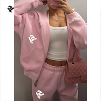 Ensemble de survêtement personnalisé pour femmes, sweat-shirt à fermeture éclair à manches longues et pantalon de survêtement, ensemble 2 pièces, tenues roses pour femmes, survêtement