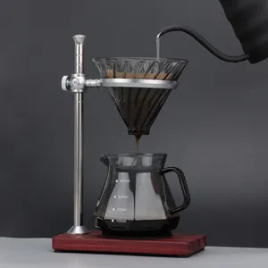 Filter Stand Holder 600ML Glass Diamond Shape Station Dripper Filter Wooden V 60 Coffee Glass Cup Stainless Steel Stand