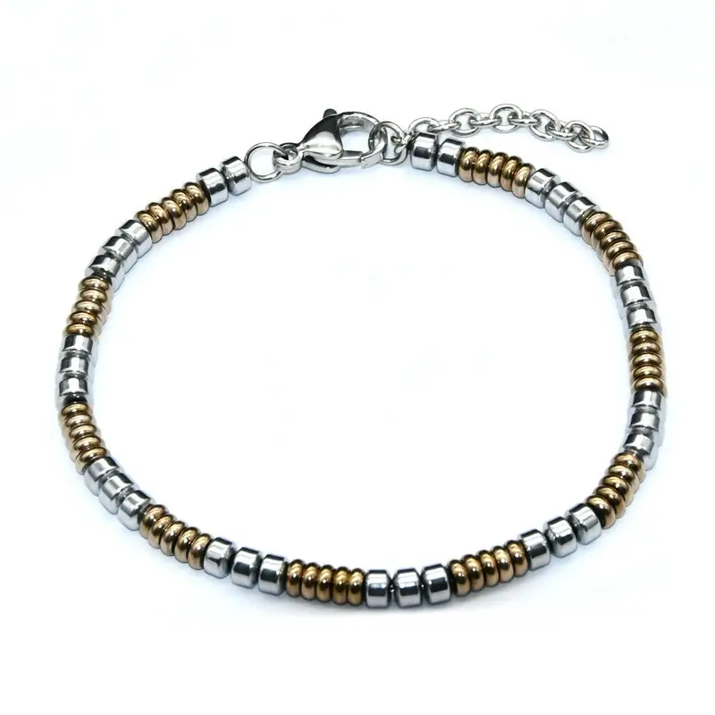 Bracelets en acier inoxydable pour hommes, bijoux de haute qualité, européen, diamètre de 4mm, ronde, 316L, perles, pistolet en or Rose, placage métallique