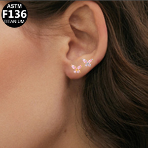 Boucles d'oreilles clous papillon en titane F136 à filetage interne, bijoux de piercing tendance pour femme, accessoire de fête - Product Image 2