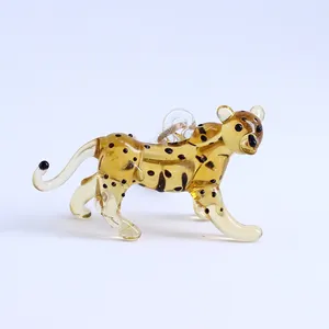 Miniatur geblasen glas leopard tiere skulptur