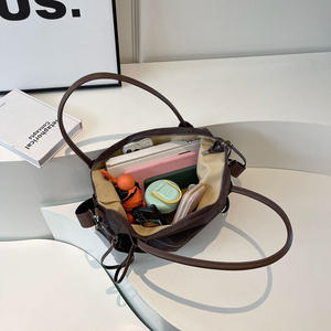 2024新款女式大容量斜挎包多口袋大学生手提包带拉链<span class=keywords><strong>PU</strong></span>拼接尼龙肩包 - Product Image 3