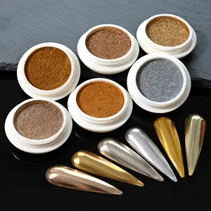 6 pièces de poudre holographique métallisée effet chrome miroir élégante pour la décoration de manucure, paillettes réfléchissantes or et argent - Product Image 3