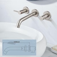 Robinet de salle de bain mural en laiton nickelé, à deux poignées, avec support mural large pour lavabo
