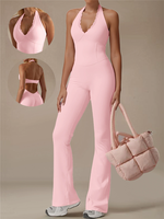 Combinaison sans manches dos nu rose décontractée pour femmes, mode été, halter, une pièce, combinaison