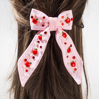 Jepit Rambut Kain Motif Bunga Buah Musim Panas Pink Putih Lucu Apel Pisang Daisy Hias Mutiara Berlian Imitasi untuk Wanita