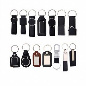 Customized UV Print Laser Logo Wholesale Modern Minimalist Printable logo Metal <b>Leather</b> <b>Keychain</b> Blank Car Advertising Gift - Product Image 4